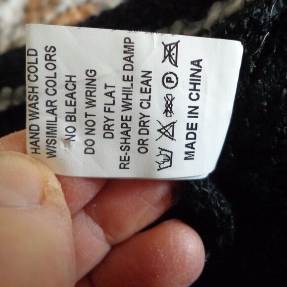 High Secret Boho Boucle Cardigan M Black/Charcoal Buttons Trim Faux Pockets - Picture 14 of 16